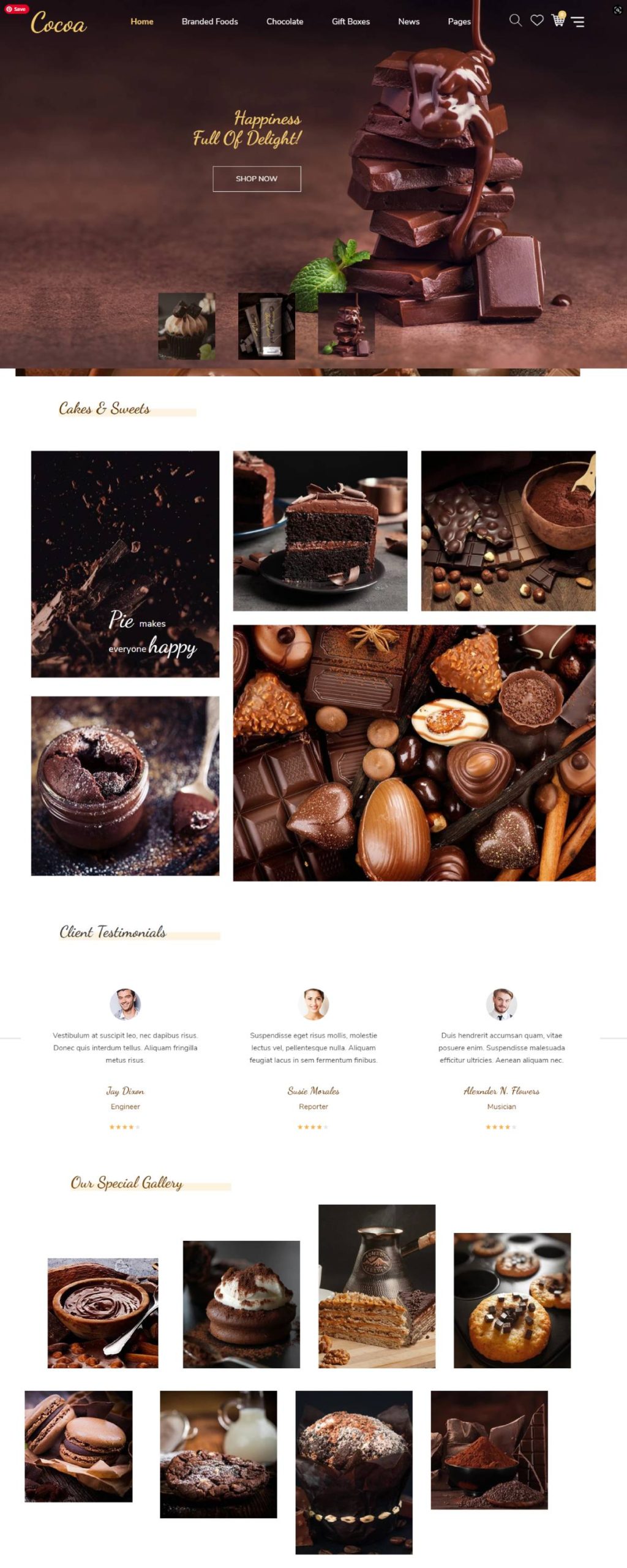 chocolate website design 
